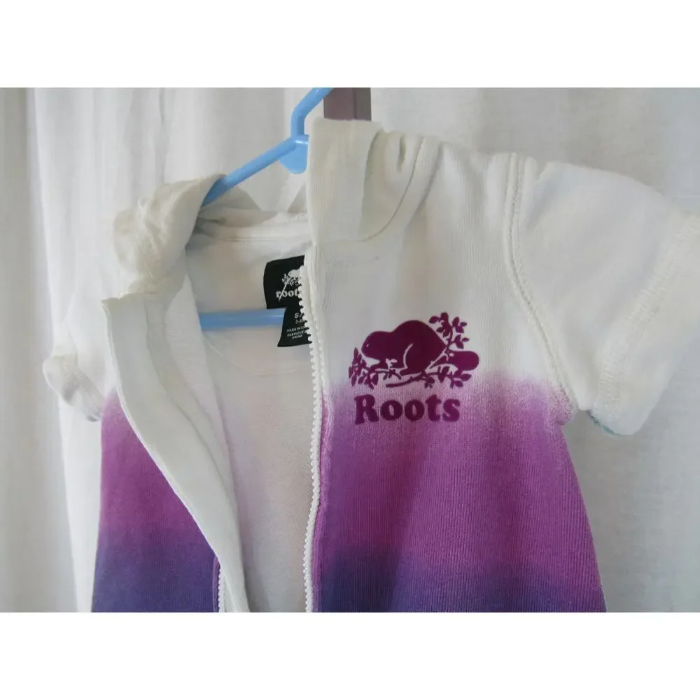 Roots 3-6m Multi Color Ombre Romper Baby with Hood Hoodie Purple Teal White